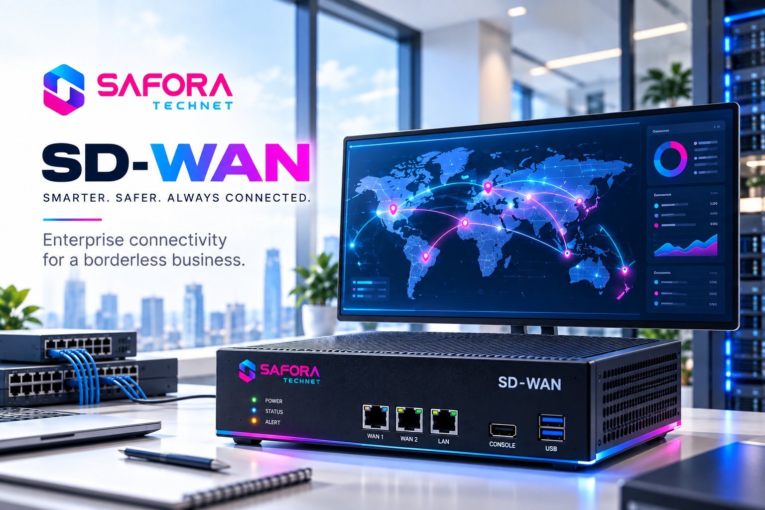 Safora Technet SD-WAN appliance and dashboard